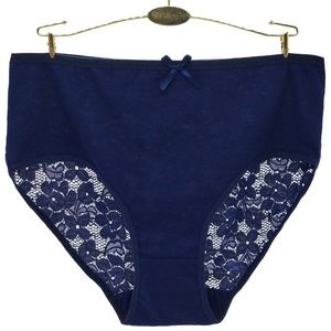 Dark Blue Large size Cotton Panties with Lace Back Panel / Bum Cover